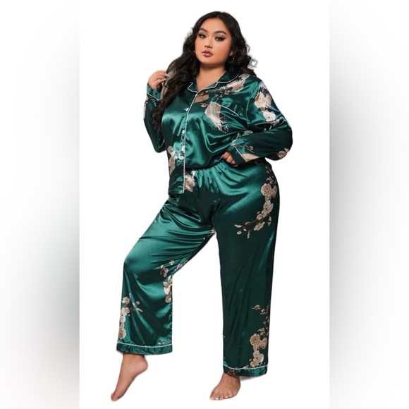 Green Floral Satin PJ Pant set (NWOT) - Picture 4 of 4